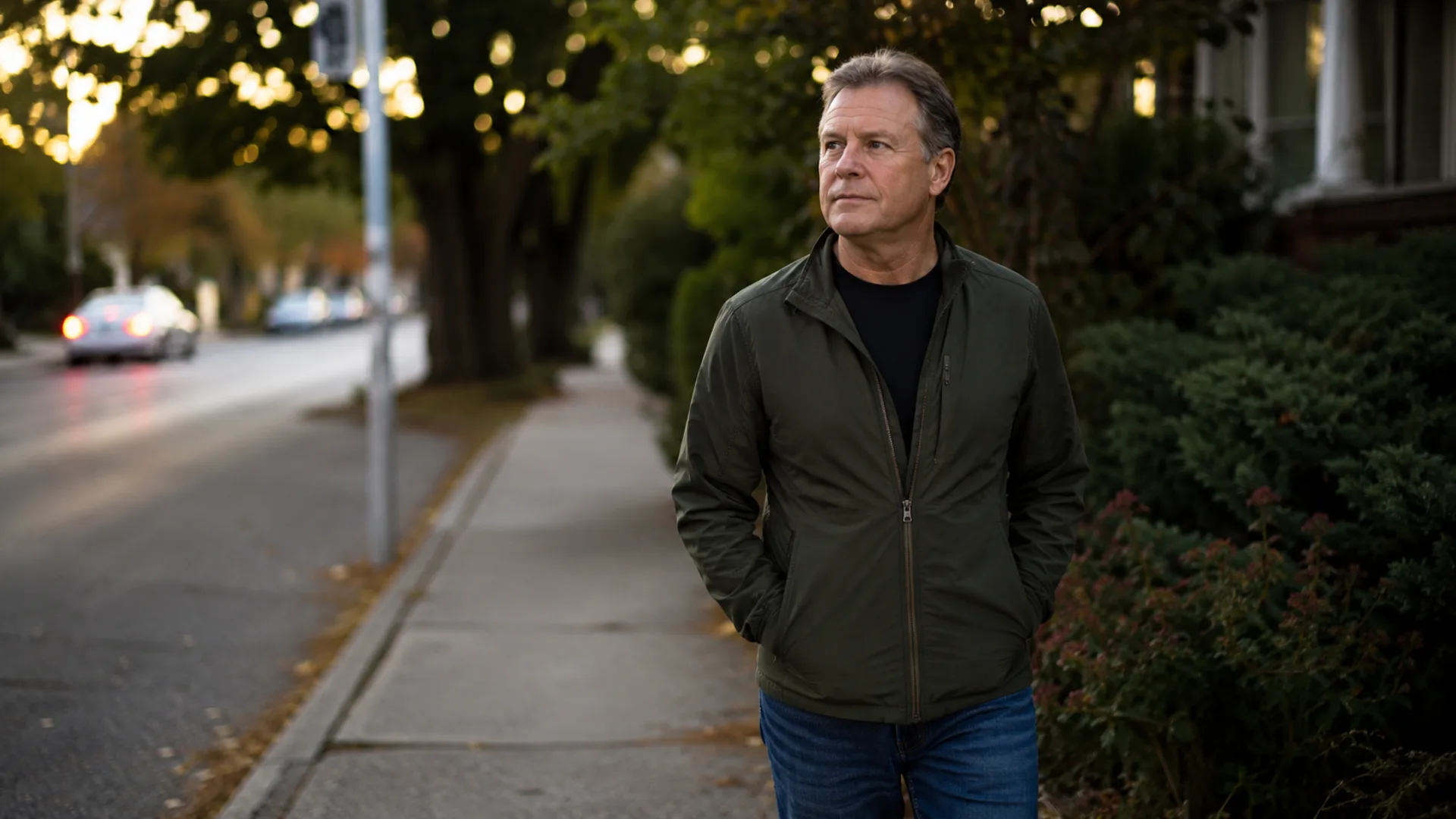 Man taking a relaxed walk outdoors after an evening meal