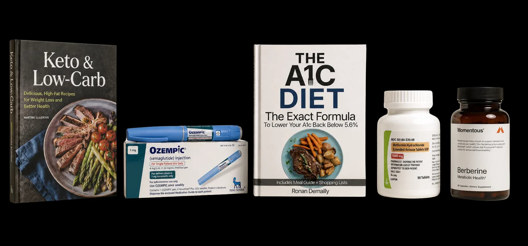 Five approaches to lowering blood sugar shown side by side